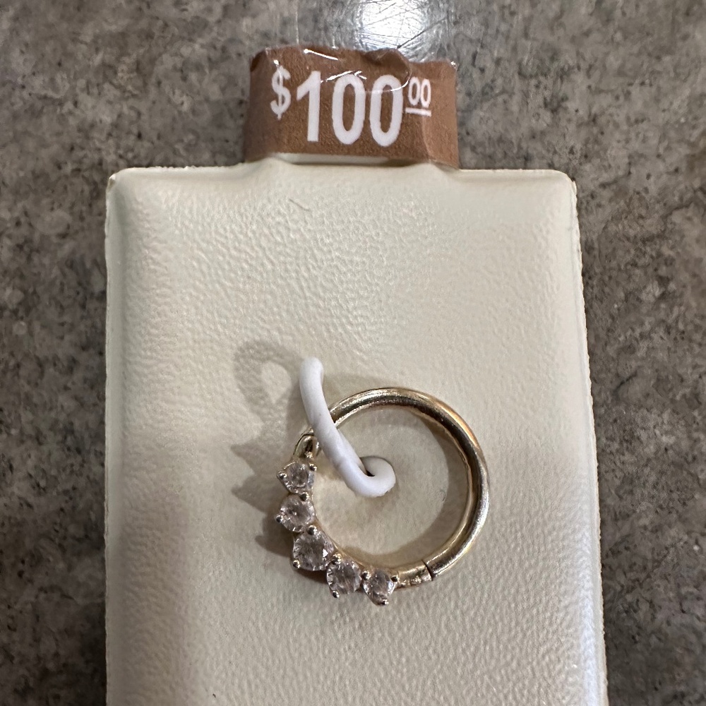 16 Gauge Cubic Zirconia Nose or Cartilage Ring in 10 Karat Yellow Gold